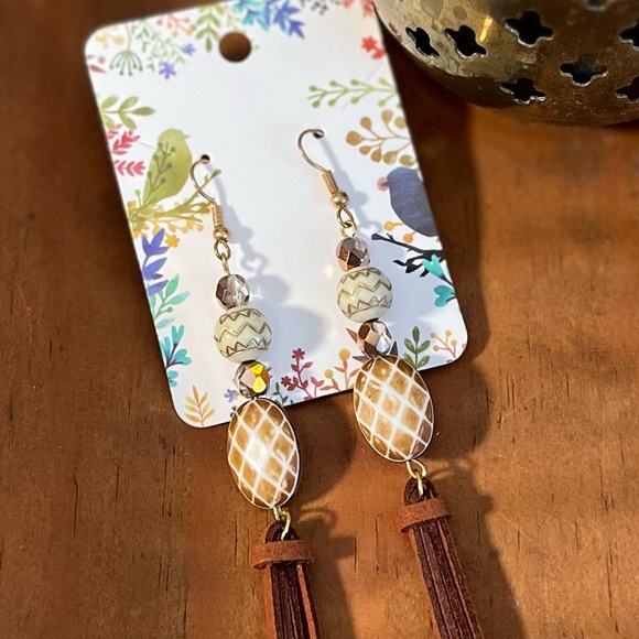 Handmade Boho Faux Leather Suede Tassel Earrings - Picture 3 of 7